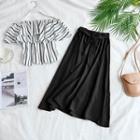 Set: Off-shoulder Striped Top + A-line Skirt