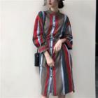 Striped 3/4-sleeve Midi Shirt Dress As Shown In Figure - One Size