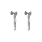 Rhinestone Bow Fringed Earring 1 Pair - 925 Silver - Silver - One Size