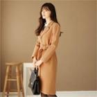 Single-button Wool Blend Coat With Sash