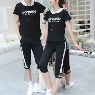 Couple Matching Set: Short-sleeve Hoodie + Cropped Sweatpants