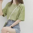 Short-sleeve Pig Embroidered T-shirt Green - One Size