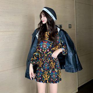 Lantern-sleeve Floral Mini Dress