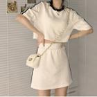 Short-sleeve Contrast Trim Mini T-shirt Dress / T-shirt / Mini Skirt