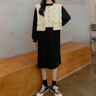 Midi Pullover Dress / Buttoned Vest
