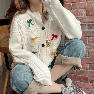 Crew Neck Bow Cardigan