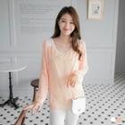 Long-sleeve Necklace Chiffon Top
