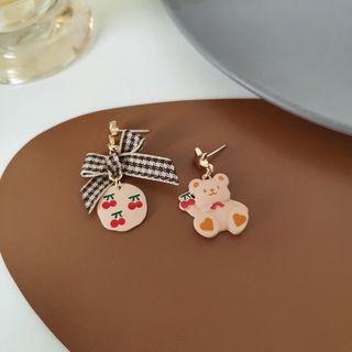 Asymmetrical Bear Cherry Drop Earring / Clip-on Earring