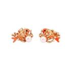 Fashion Cute Plated Gold Enamel Orange Fish Imitation Pearl Stud Earrings Golden - One Size