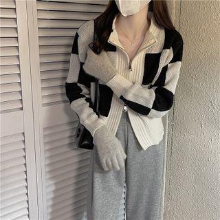 Check Zip-up Cardigan