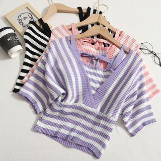 Mock Two Piece Striped Knit T-shirt