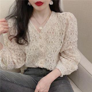 Eyelet Mesh Blouse Almond - One Size