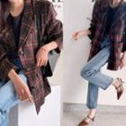 Single-breasted Plaid Blazer Red - One Size