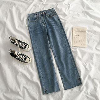 High-waist Split Straight Cut Jeans