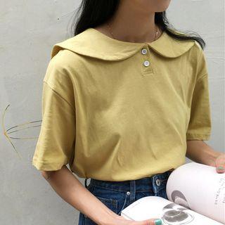 Plain Collared Short Sleeve Top