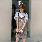 Mock Two Piece Plaid Sleeveless Dress As Shown In Figure - One Size