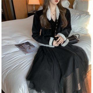 Panel Long-sleeve Cardigan / Mesh Panel Dress