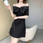Short Sleeve Off-shoulder Bow Accent A-line Dress