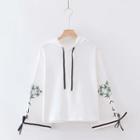 Floral Embroidered Hoodie White - One Size