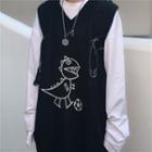 Dinosaur Print V-neck Knit Vest