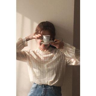High-neck Sheer Lace Blouse