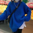 Cable Knit Top Sweater - Blue - One Size