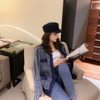 Contrast Trim Glitter Cardigan Blue - One Size