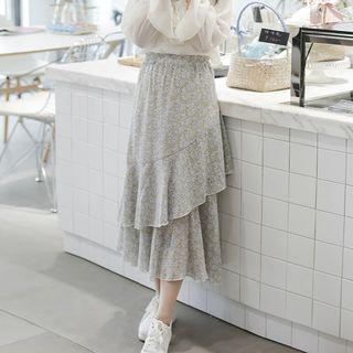 Frill-trim Chiffon Midi Skirt As Shown In Figure - One Size