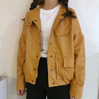 Drawstring Waist Faux Leather Jacket