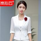 Elbow-sleeve Blazer / Mini Pencil Skirt / Brooch / Set