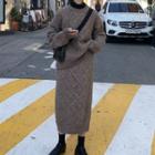Plain Cable-knit Sweater / Knit Skirt