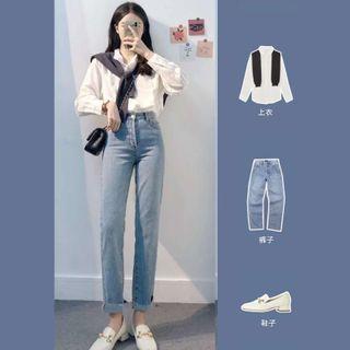 Shirt / Shawl / Straight-fit Jeans / Set