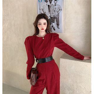 Long-sleeve Corduroy Jumpsuit / Belt