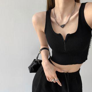 Colorblock Half-zipper Crop Tank Top