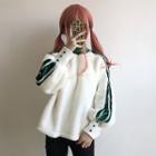 Long-sleeve Contrast-trim Fleece Top