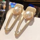 Faux Pearl Brushed Metal Hair Clip 1749 - One Piece - Faux Pearl - One Size