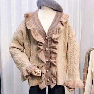 Ruffle Trim Cable-knit Cardigan