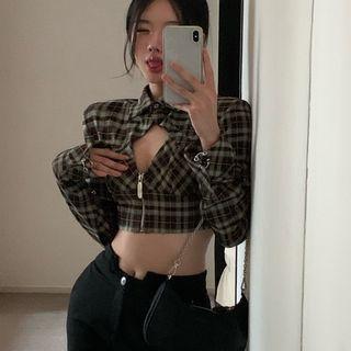 Plaid Crop Top Black - One Size