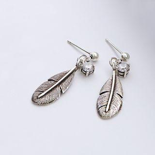 Cz Sterling Silver Feather Drop Earrings