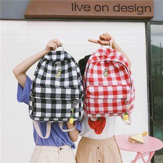 Embroidered Gingham Backpack