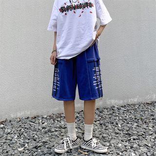 Elastic Waist Drawstring Lettering Sport Shorts