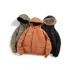 Fleece-lined Lettering Hooded Padded Jacket