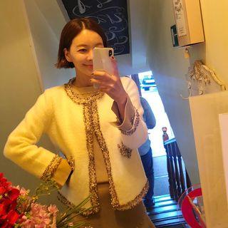 Tweed-trim Fluffy Jacket