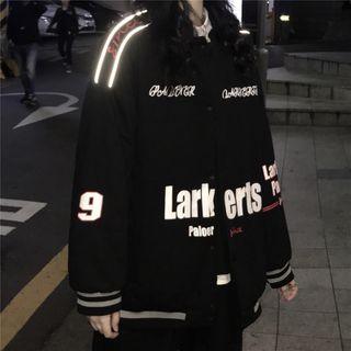 Letter Printed Cargo Baseball Jacket