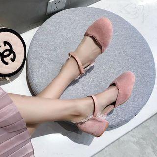 Velvet Frill Trim Low Heel Mary Janes