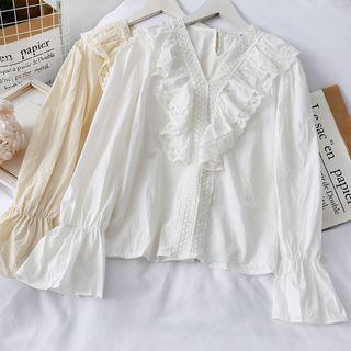 Lace-trim V-neck Loose Blouse