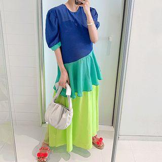 Color-block Neon Maxi Layered Dress