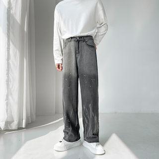 Tie-dyed Color Splash Straight-leg Jeans
