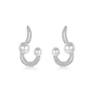 Elegant Fashion Pearl Earrings With Austrian Element Crystal Silver - One Size