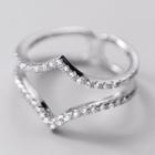 Rhinestone Layered Sterling Silver Open Ring S925 Silver - Ring - Silver - One Size